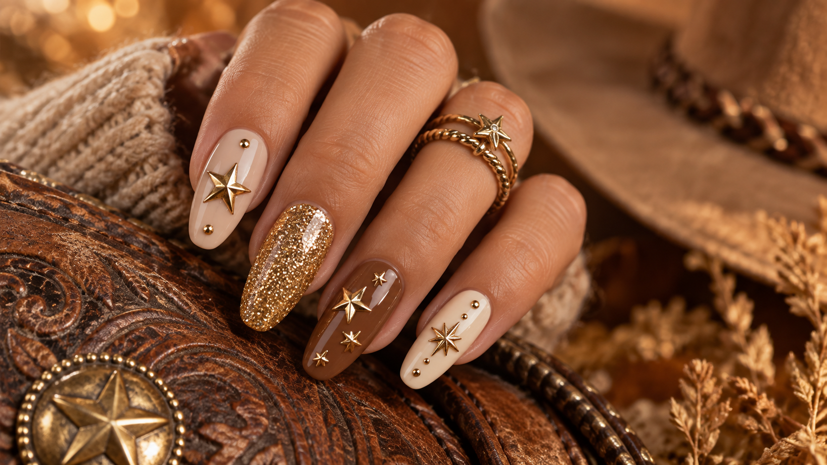 Gold Star Cowgirl Nails